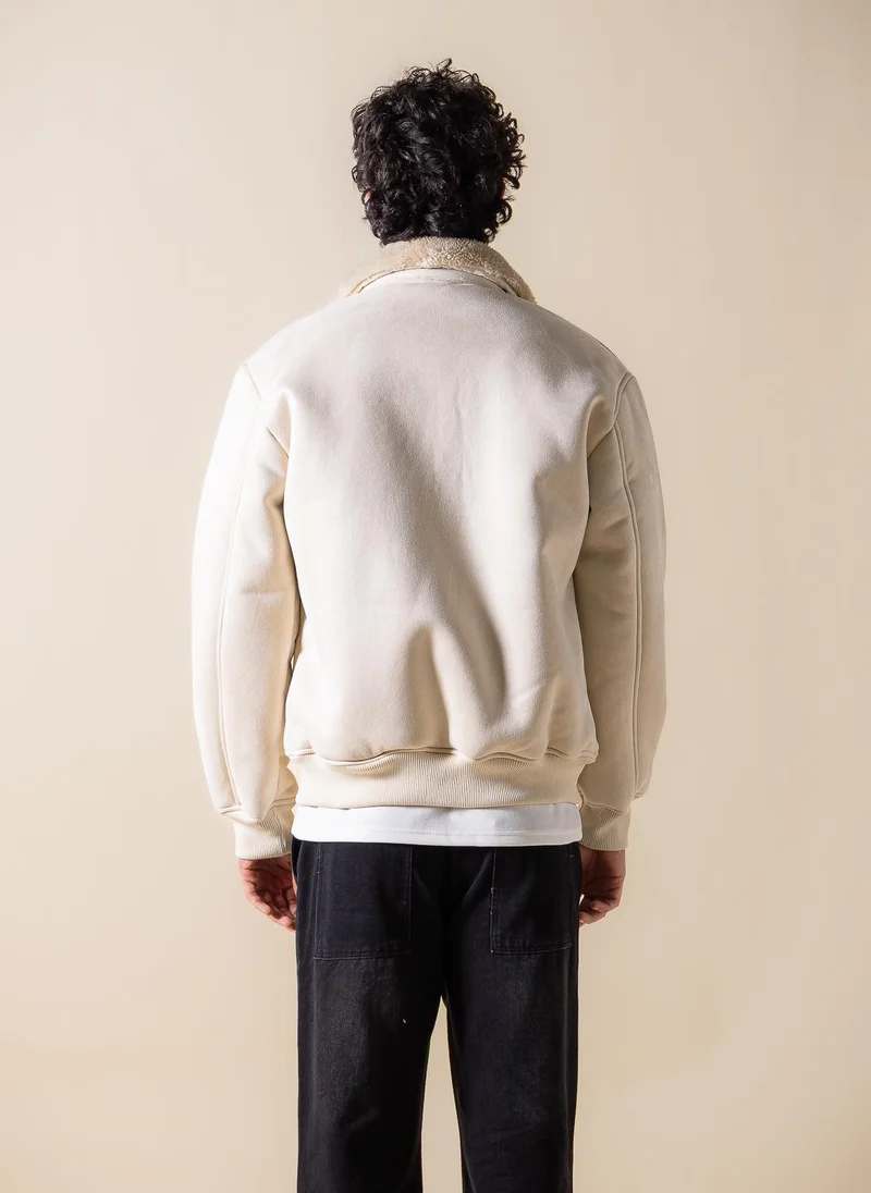 SHAPES SUEDE FAUX FUR ZIP-UP JACKET