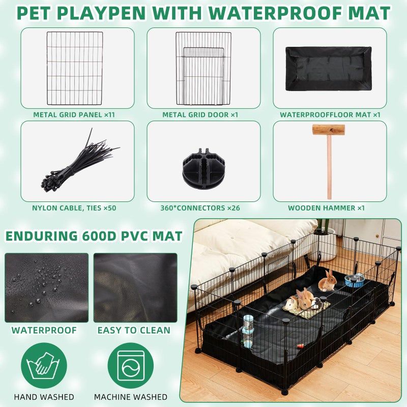 PullCrease 104 Pcs Rabbit Starter Kit Litter Box Bunny Tunnel Pet Playpen with Waterproof Mat Water Bottle Animal Grooming Kit Bowl Blankets with Cleaning Set for Guinea Pig Rabbit Accessories - Image 4
