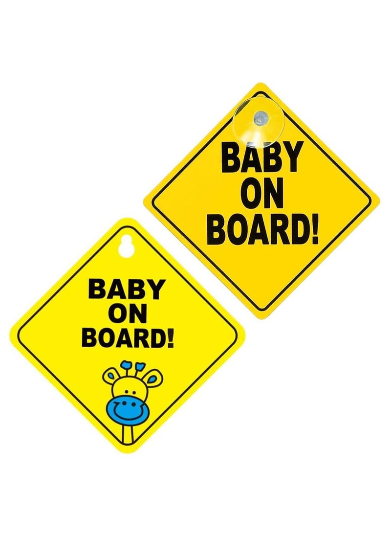 Rubik 2 Pack Baby on Board Car Sign, Reflective Kids Safety Warning Signs with Suction Cup for Vehicle Car Rear Window (12x12cm)  - Image 1