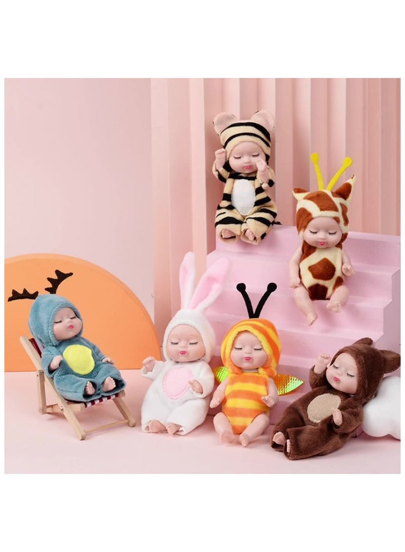 Cute 6-Piece Set of Mini Children's Dolls, With Animal Costumes, Washable - Image 3