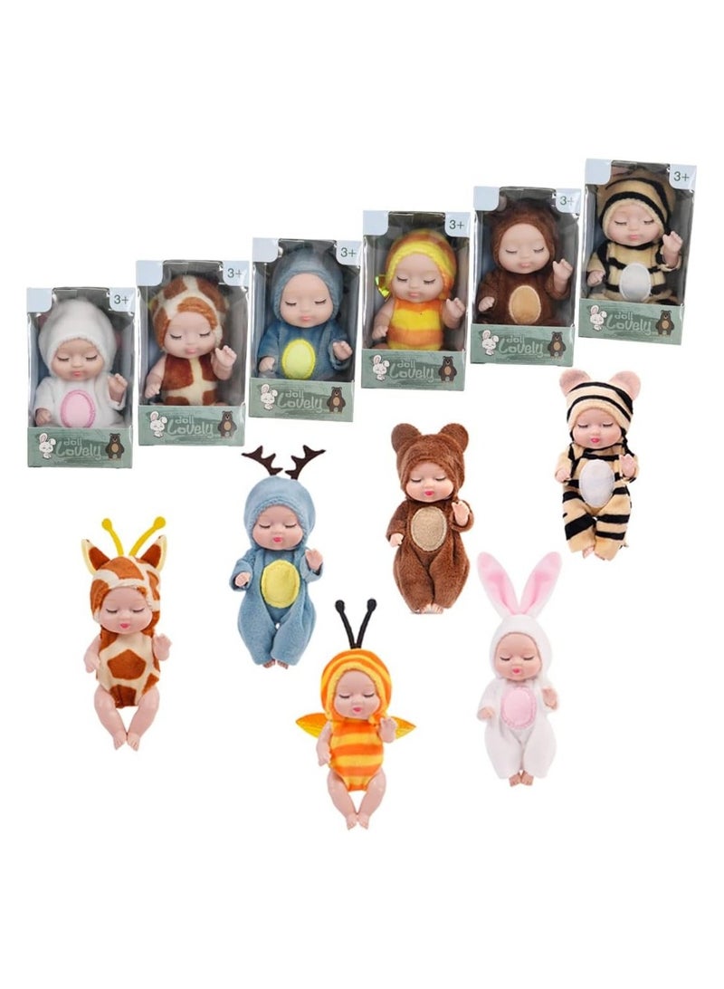 Cute 6-Piece Set of Mini Children's Dolls, With Animal Costumes, Washable - Image 1
