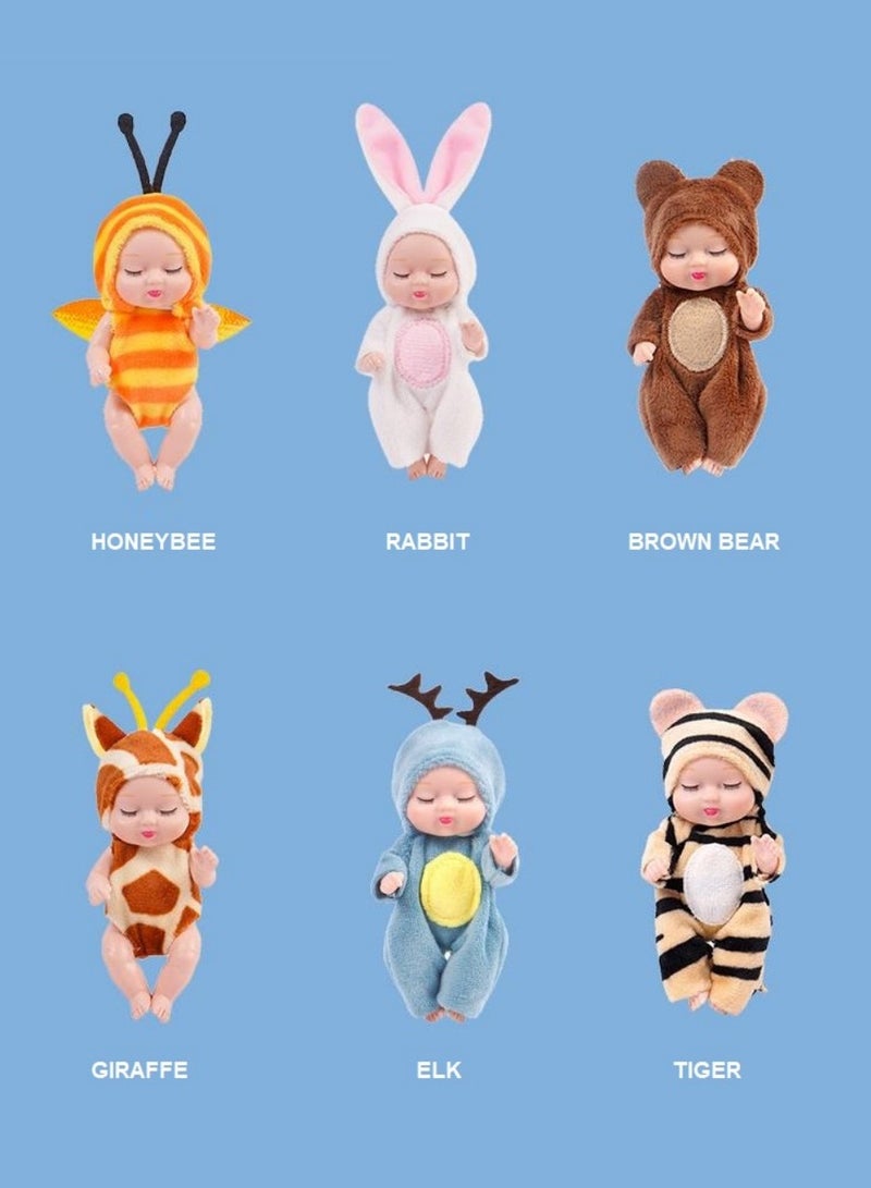 Cute 6-Piece Set of Mini Children's Dolls, With Animal Costumes, Washable - Image 5