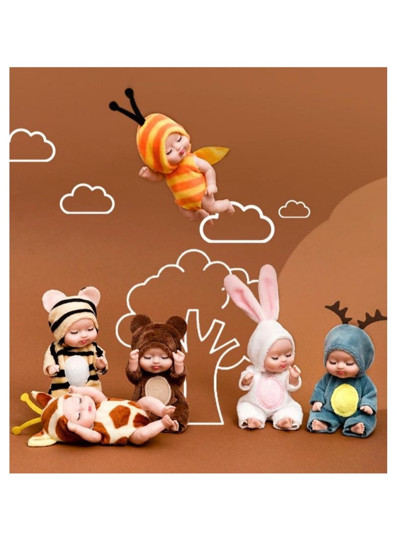 Cute 6-Piece Set of Mini Children's Dolls, With Animal Costumes, Washable - Image 2