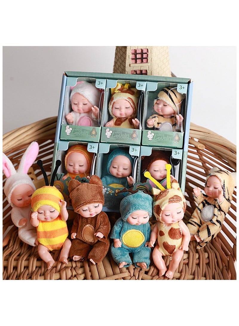 Cute 6-Piece Set of Mini Children's Dolls, With Animal Costumes, Washable - Image 4
