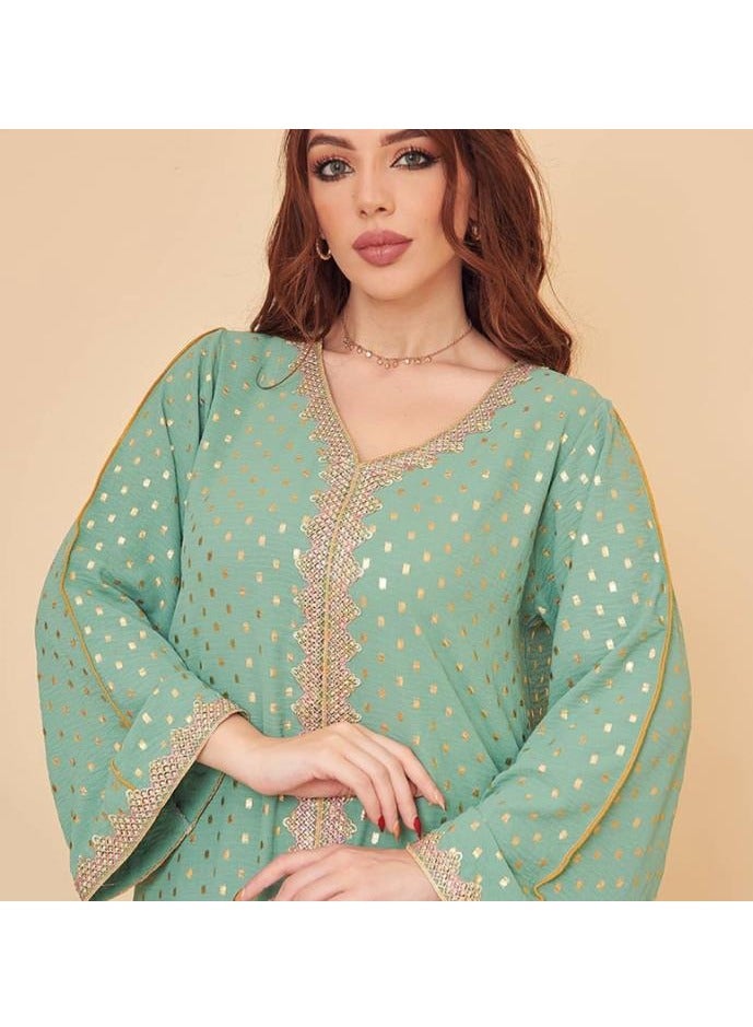 Elegant Muslim Long Sleeve Dress for Women, Islamic Arab Casual Robe, Abaya Kaftan Ramadan Festival Banquet Wedding Party Printed Fashion Clothes - Image 2