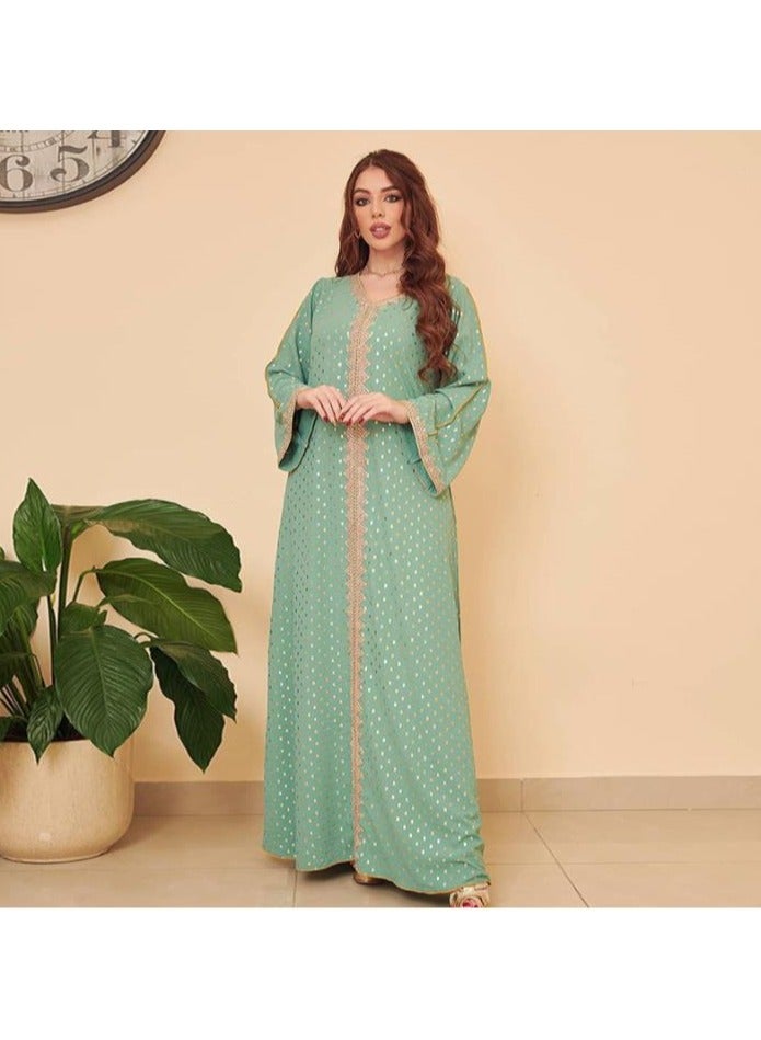 Elegant Muslim Long Sleeve Dress for Women, Islamic Arab Casual Robe, Abaya Kaftan Ramadan Festival Banquet Wedding Party Printed Fashion Clothes - Image 1