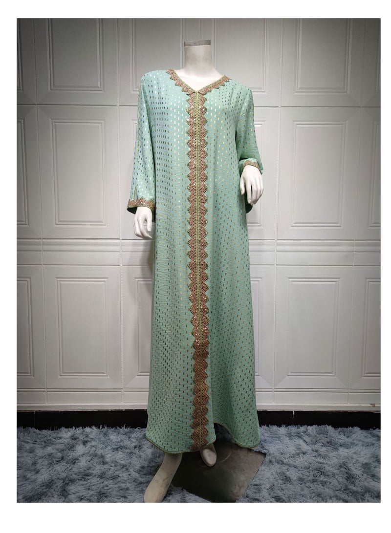 Elegant Muslim Long Sleeve Dress for Women, Islamic Arab Casual Robe, Abaya Kaftan Ramadan Festival Banquet Wedding Party Printed Fashion Clothes - Image 3