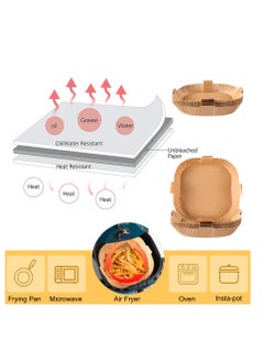 KASTWAVE Air Fryer Disposable Paper Liners, Square Cooking Paper, Non-Stick, Baking Roasting Food Grade Paper for Microwave Oven, Water-proof, Oil-proof, Frying Pan (50PCS 7.9Inch Natural)  - Image 2