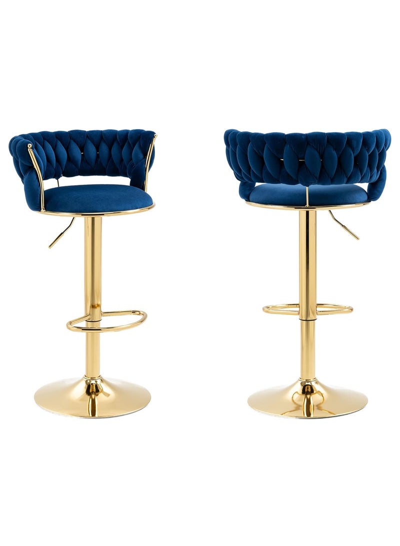 DubaiGallery كراسي بار دوارة من المخمل، كرسي بار قابل للتعديل الارتفاع مع ظهر منسوج، كراسي طعام مطبخ مبطنة، كراسي بار حديثة لجزيرة المطبخ، مقهى، حانة، منضدة بار - Image 4