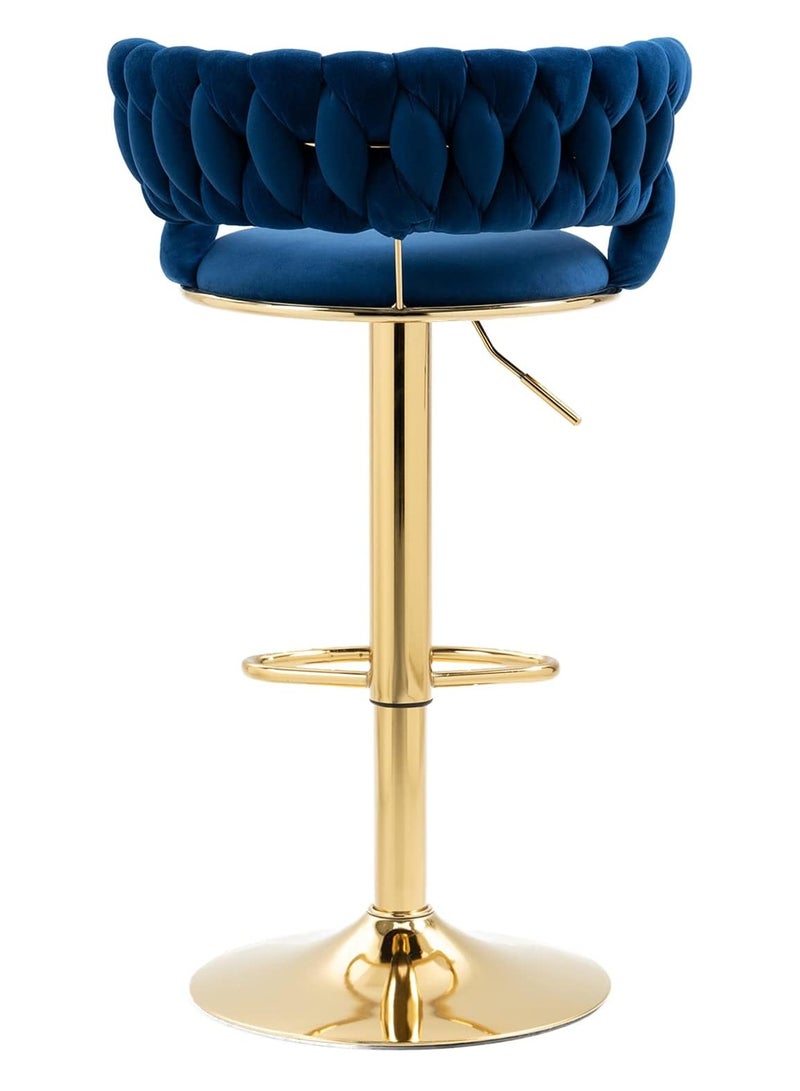 DubaiGallery كراسي بار دوارة من المخمل، كرسي بار قابل للتعديل الارتفاع مع ظهر منسوج، كراسي طعام مطبخ مبطنة، كراسي بار حديثة لجزيرة المطبخ، مقهى، حانة، منضدة بار - Image 1