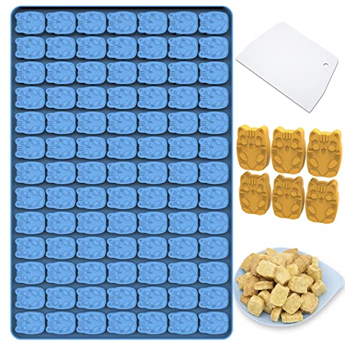Amyandone Cartoon Cat Mold, 91 Cavities Mini Animal Shape Silicone Molds for Chocolate/Candy/Fondant for Snack Biscuits/Dog Treats/Cupcake Decoration (with a Scraper) - Image 1