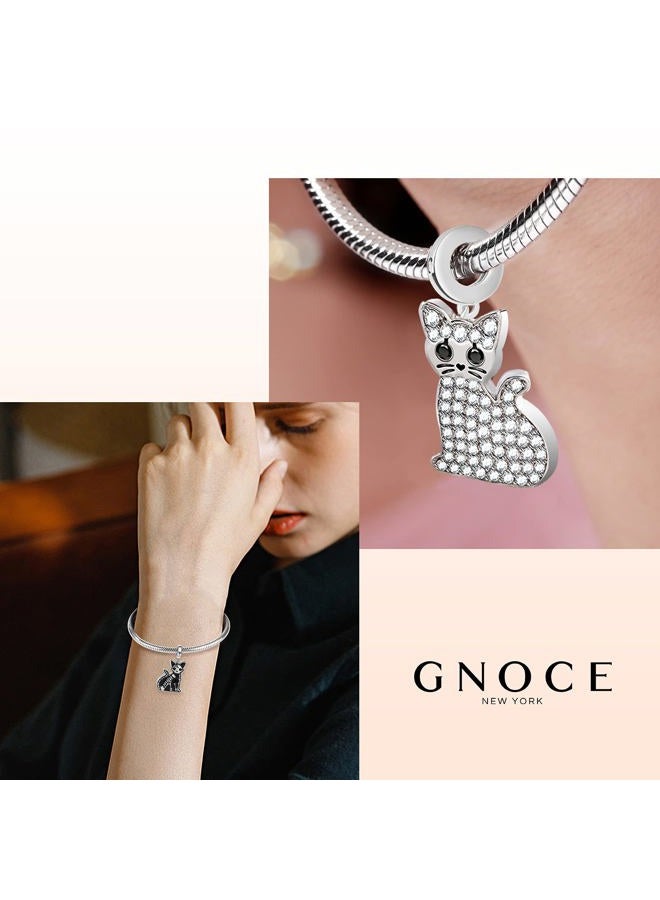 GNOCE Double Sided Cat Bracelet Charms Pendant Sterling Silver"Schrodinger's Cat" Skeleton Bones Bead Charms with Cubic Zirconia fit Bracelet/Necklace Jewelry Gift for Women Mens, Silver - Image 5