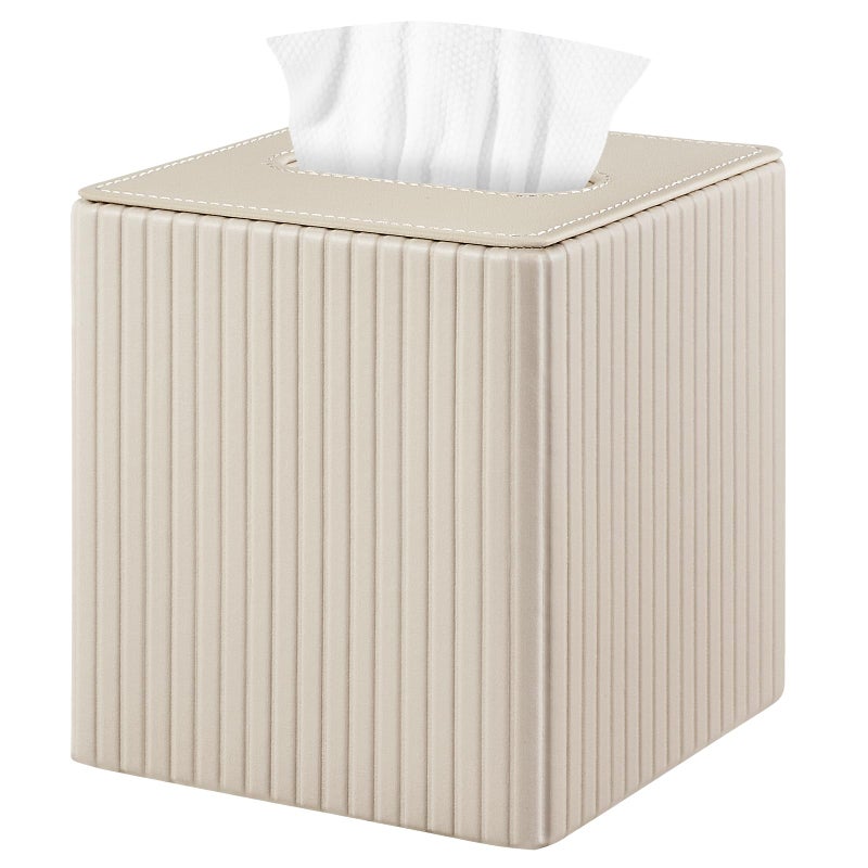 XNONE PU Leather Tissue Box Cover Square Tissue Box Holder for Bathroom Vanity Countertop Night Stands Bedroom Office Desk,Modern Tissue Decorative Organizer with Magnetic Closure (Beige) - Image 1