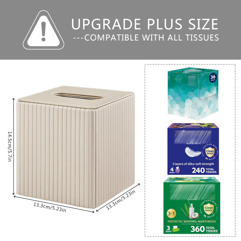 XNONE PU Leather Tissue Box Cover Square Tissue Box Holder for Bathroom Vanity Countertop Night Stands Bedroom Office Desk,Modern Tissue Decorative Organizer with Magnetic Closure (Beige) - Image 4