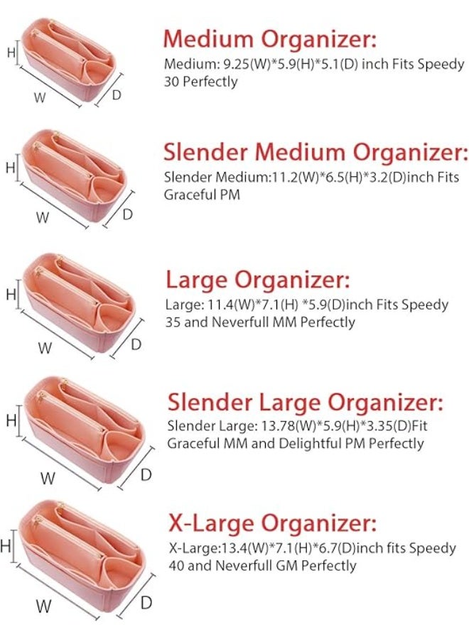 LEXSION Felt Purse Insert Handbag Organizer Bag in Bag Organizer with Zipper Wallet Bag Bottle Holder 8023 Pink M - Image 4
