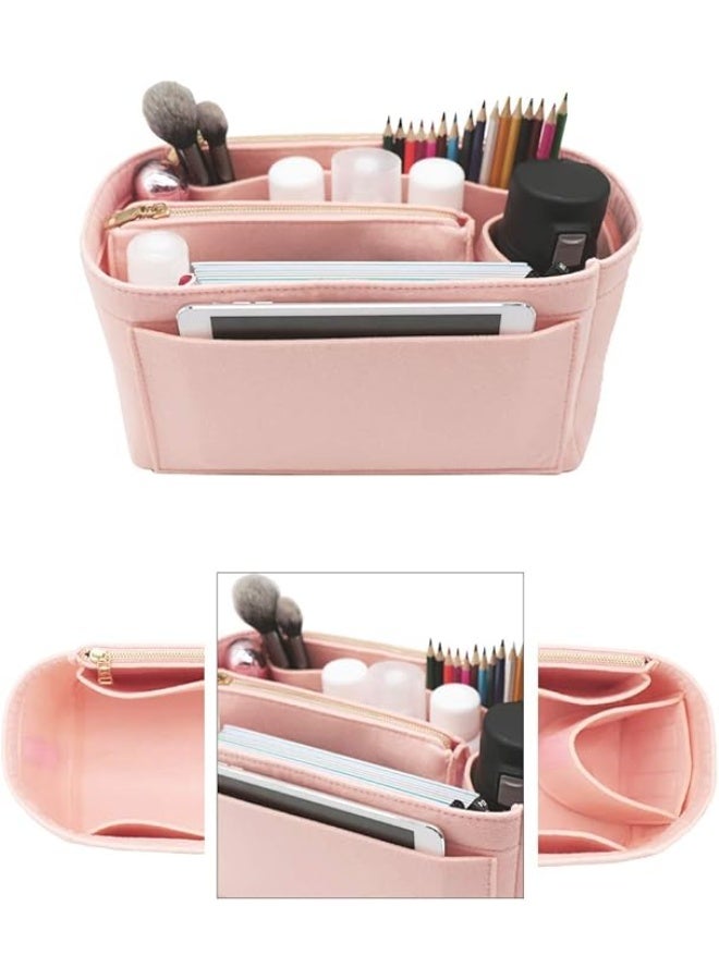 LEXSION Felt Purse Insert Handbag Organizer Bag in Bag Organizer with Zipper Wallet Bag Bottle Holder 8023 Pink M - Image 3