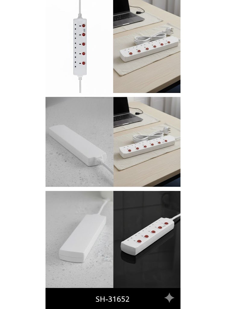 Hi Max Multiple Cord Extension Set, 5M Cable, Overload Protection, All Copper Wire, Heat Resistant 750°C, 2990W Power Capacity, Original SASO Certified (Model SH-31652) - Image 4