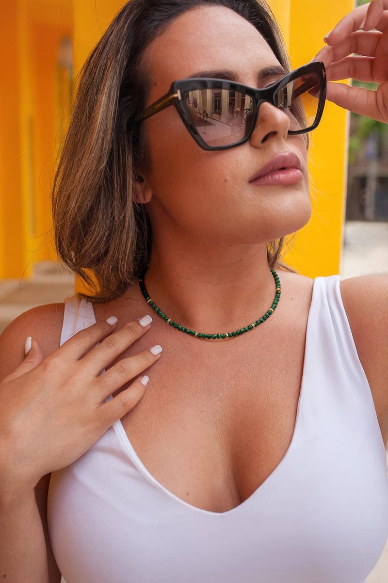 SOFYBJA Green Malachite Beaded Choker Necklace Gemstone Chakra Necklace for Women 18K Gold Plated Beads Handmade Jewelry - Image 2
