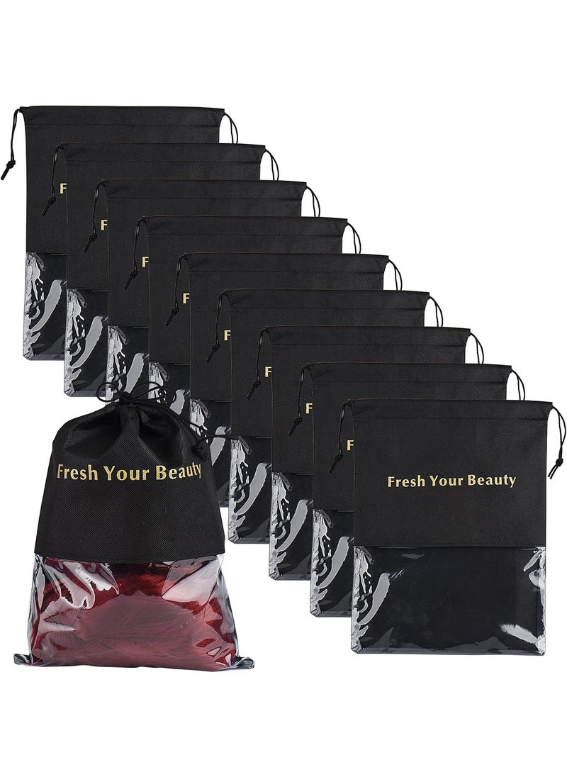 Sanmum 10 Packs Wig Storage Bags with Drawstring Hair Extensions Holder Hairpieces Carrier Organizer Dustproof Protector Pouch for Travel Daily Use (Large,Black) 