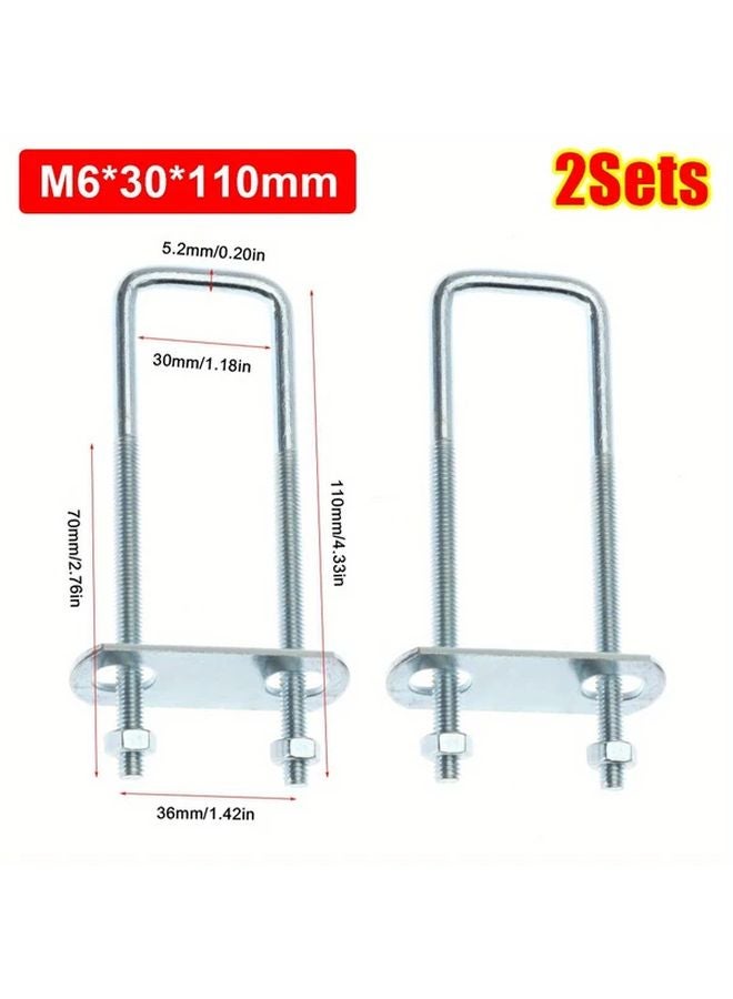 2 Sets M6x30x110mm Heavy Duty Right Angle U Bolt Square Clamp with Baffle - Image 1