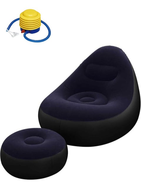2 in 1 Inflatable Sofa Set Folding Portable Inflatable Lazy Flocked Recliner with Footrest Perfect for Pop Up Indoor and Outdoor Balcony Backyard Camping Picnic