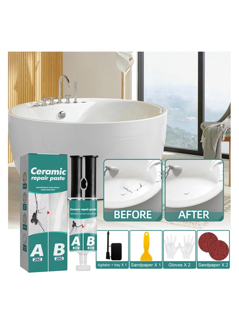 سيوسي Waterproof Tub and Tile Refinishing Kit - Ceramic Tile  Porcelain Repair Kit, AB Adhesive Glue for Porcelain, Acrylic, Fiberglass, Enamel, Ideal for Bathtub Repair and Tile Crack Repair - Image 4
