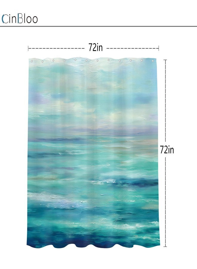 Cinbloo Abstract Blue Ocean 72Wx72H Shower Curtain Beach Sea Teal Oil Painting Modern Sky Scenery Landscape Seaside Summer Hawaii Nature Bathroom Curtain Set Simple Bath Bathroom Accessories Decor - Image 5