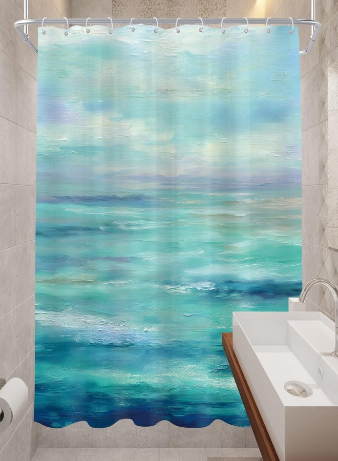Cinbloo Abstract Blue Ocean 72Wx72H Shower Curtain Beach Sea Teal Oil Painting Modern Sky Scenery Landscape Seaside Summer Hawaii Nature Bathroom Curtain Set Simple Bath Bathroom Accessories Decor - Image 4