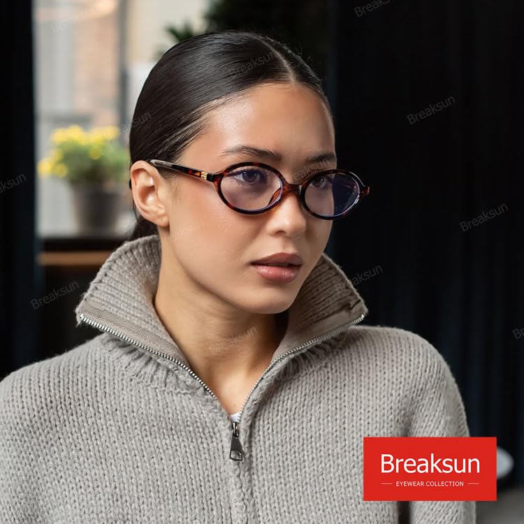 Breaksun Fashion Oval Glasses for Women Men Retro Round Tortoise Frame Blue Light Glasses Nerd Eyeglasses (Brown Tortoise) - Image 2