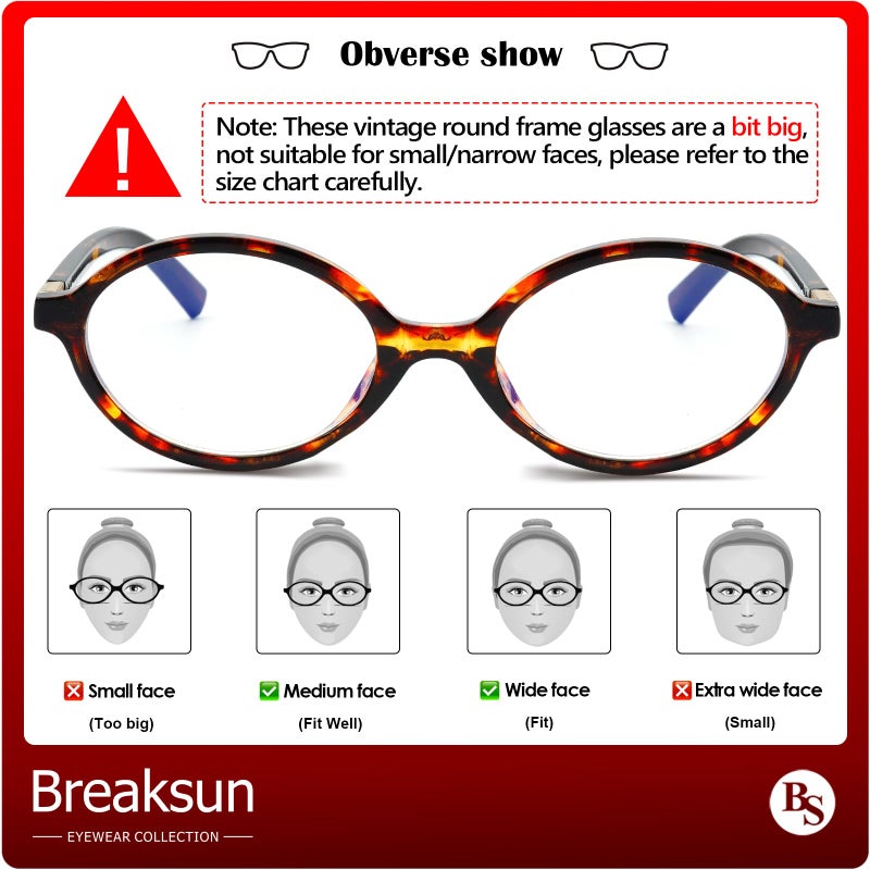 Breaksun Fashion Oval Glasses for Women Men Retro Round Tortoise Frame Blue Light Glasses Nerd Eyeglasses (Brown Tortoise) - Image 4