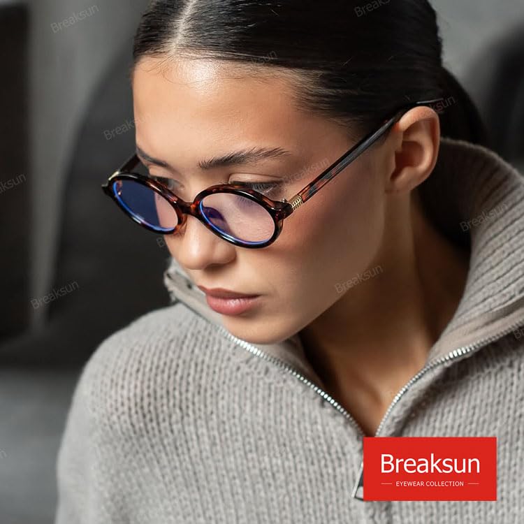 Breaksun Fashion Oval Glasses for Women Men Retro Round Tortoise Frame Blue Light Glasses Nerd Eyeglasses (Brown Tortoise) - Image 3