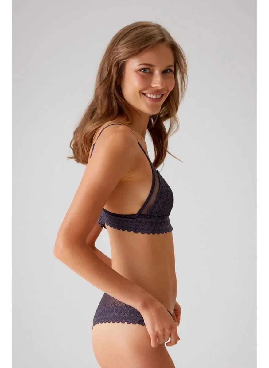 بيير كاردان 4834 Women's Bralette Bra Panties Set-Purple