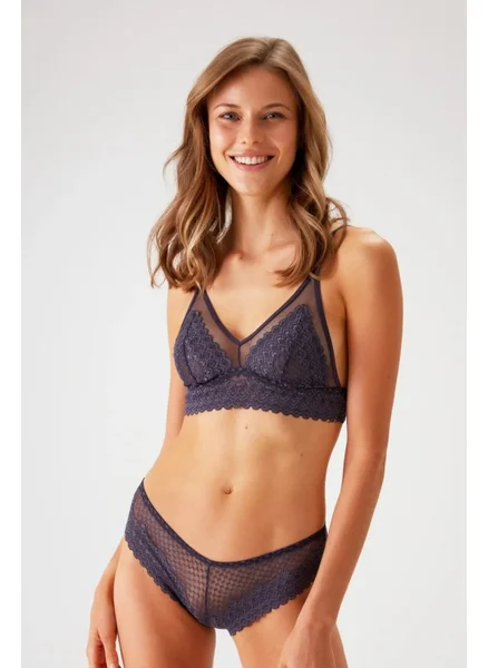 بيير كاردان 4834 Women's Bralette Bra Panties Set-Purple