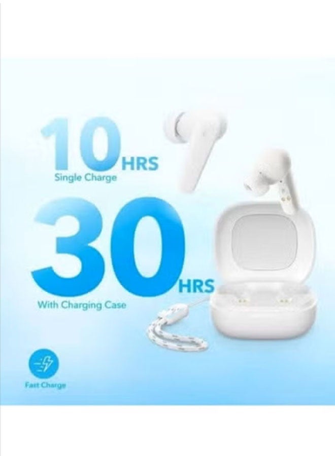 Premium wireless earphones with up to 30 hours’ battery life, powerful bass, Bluetooth 5.3 support, 10mm drivers, IPX5 water resistance certification, AI-enhanced call clarity, and 22 preset equaliser modes adjustable via the app (Pearl White) - Image 2