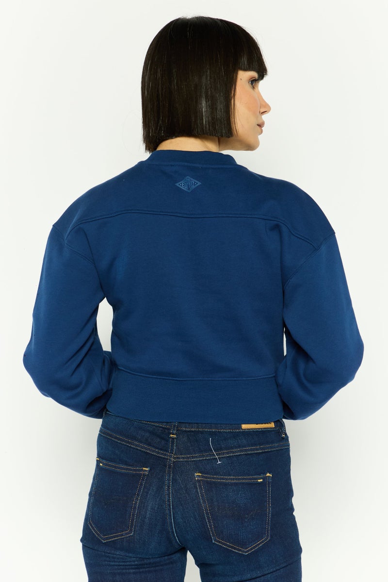 ESPRIT سويت شيرت قصير بأكمام طويلة وياقة دائرية للنساء، كحلي - Image 4