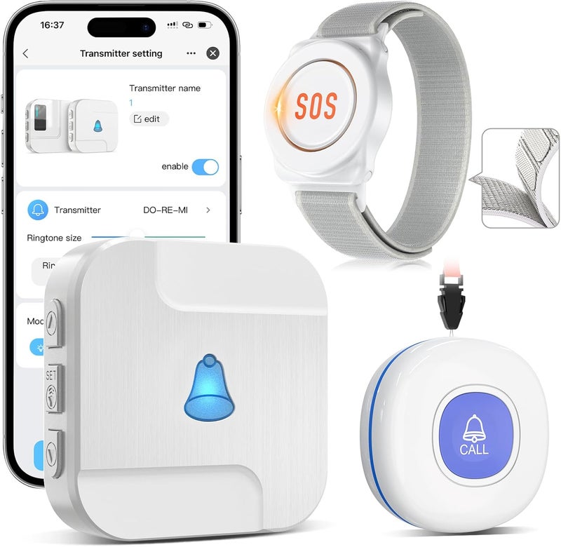 CallToU Wi-Fi Wireless Caregiver Pager Call Button for Elderly at Home , APP Emergency Alert for Seniors, Patients, and the Disabled with 1 Call Button, 1 Watch Button, 1 Receiver (2.4GHz Wi-Fi) - Image 1