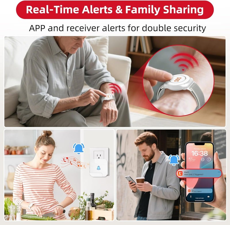 CallToU Wi-Fi Wireless Caregiver Pager Call Button for Elderly at Home , APP Emergency Alert for Seniors, Patients, and the Disabled with 1 Call Button, 1 Watch Button, 1 Receiver (2.4GHz Wi-Fi) - Image 2