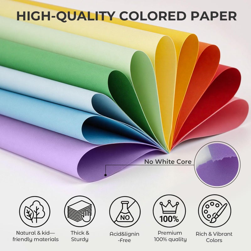 3 otters 200Sheets Construction Paper, Cardstock 8.27" x 11.7", 10 Assorted Colors Card Stock Printer Paper 65lb/180GSM, for Printing, DIY Crafts, Classroom Must Haves, Kids School Supplies, Party Dec - Image 2