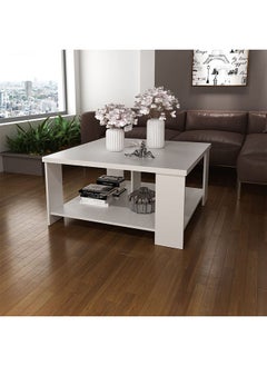 DANUBE HOME Paz Coffee Table Multi Functional Living Room Desk Space Saving Center Table Furniture For Home Living Room L 90 x W 90 x H 45.5 cm White  - Image 1