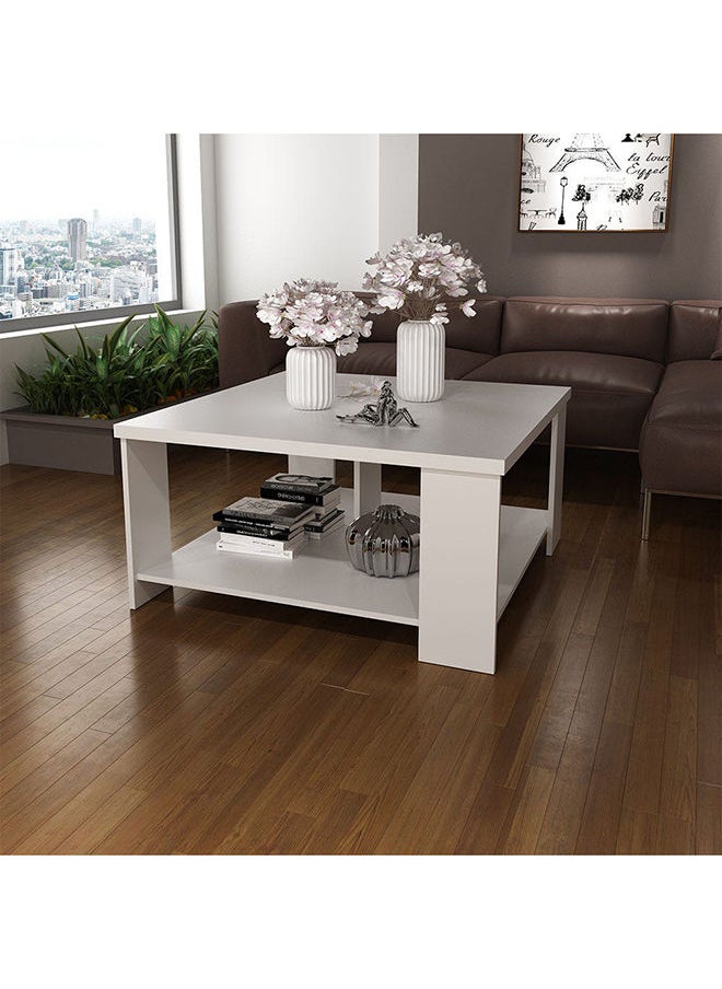 DANUBE HOME Paz Coffee Table Multi Functional Living Room Desk Space Saving Center Table Furniture For Home Living Room L 90 x W 90 x H 45.5 cm White  - Image 1