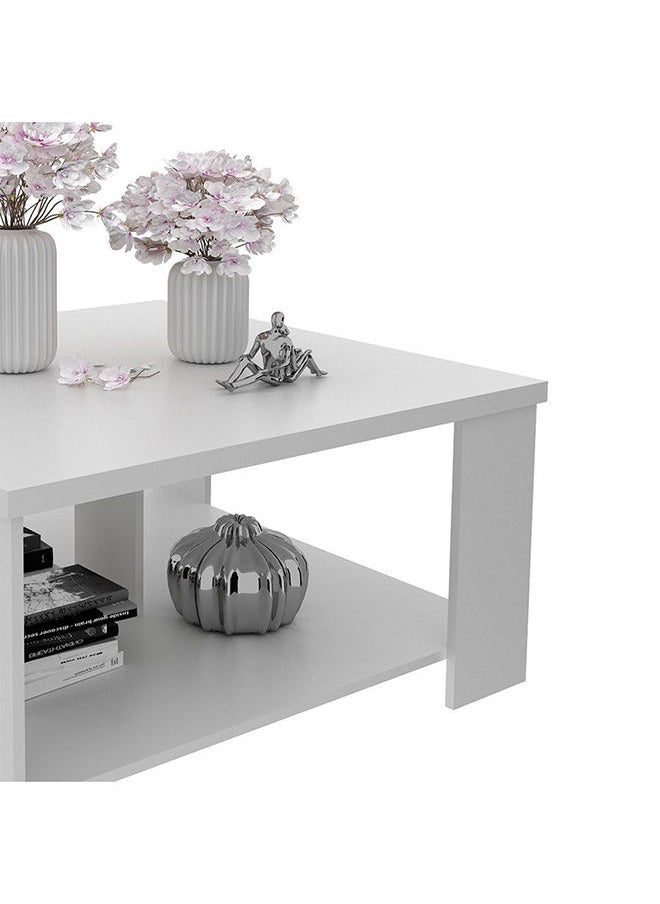 DANUBE HOME Paz Coffee Table Multi Functional Living Room Desk Space Saving Center Table Furniture For Home Living Room L 90 x W 90 x H 45.5 cm White  - Image 3
