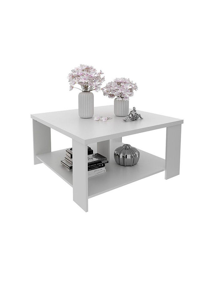 DANUBE HOME Paz Coffee Table Multi Functional Living Room Desk Space Saving Center Table Furniture For Home Living Room L 90 x W 90 x H 45.5 cm White  - Image 5
