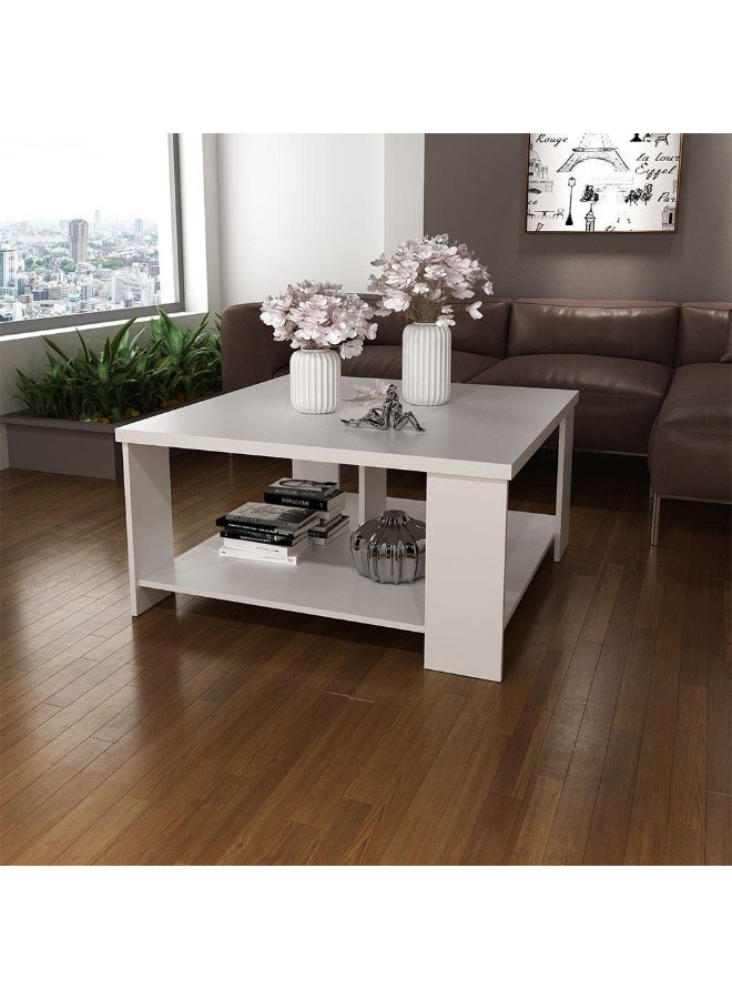 DANUBE HOME Paz Coffee Table Multi Functional Living Room Desk Space Saving Center Table Furniture For Home Living Room L 90 x W 90 x H 45.5 cm White - Image 1