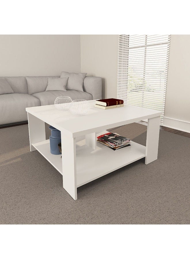 DANUBE HOME Paz Coffee Table Multi Functional Living Room Desk Space Saving Center Table Furniture For Home Living Room L 90 x W 90 x H 45.5 cm White - Image 2