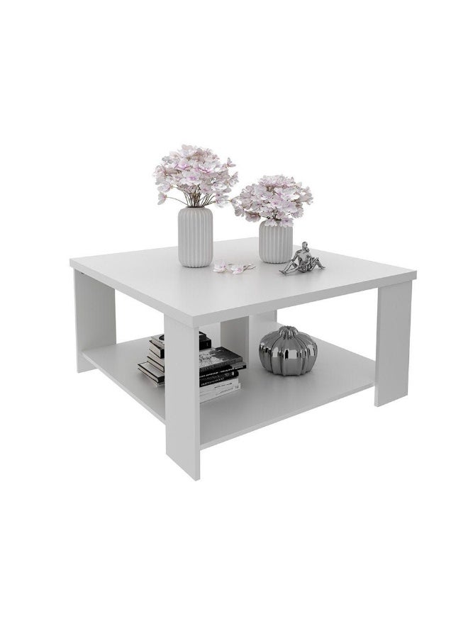DANUBE HOME Paz Coffee Table Multi Functional Living Room Desk Space Saving Center Table Furniture For Home Living Room L 90 x W 90 x H 45.5 cm White - Image 5