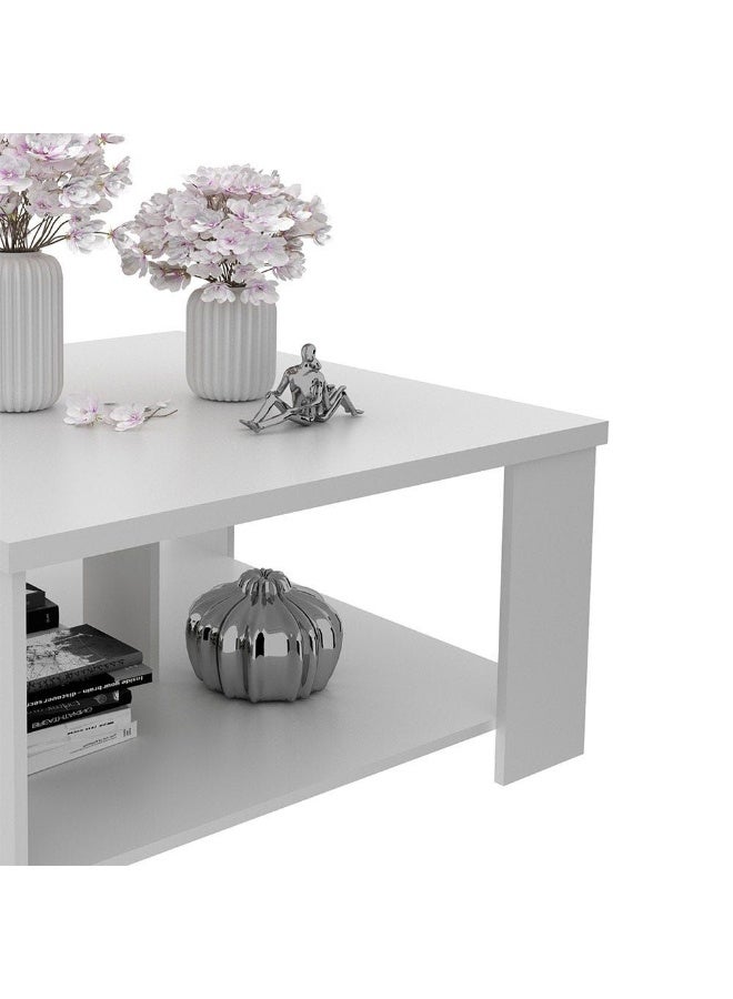 DANUBE HOME Paz Coffee Table Multi Functional Living Room Desk Space Saving Center Table Furniture For Home Living Room L 90 x W 90 x H 45.5 cm White - Image 3
