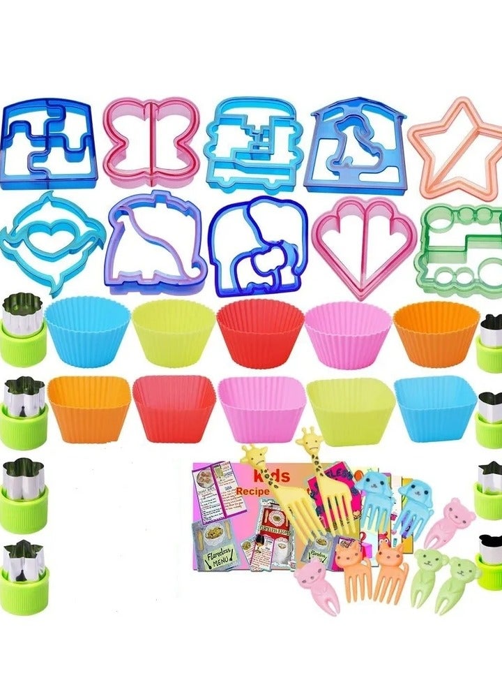 Sandwich Cutter and Sealer, 38PCS Cutters for Kids, Great For Toddler Lunch Box Containers, includes Fruit Vegetable cookie cutters, Food Pick forks - Image 1