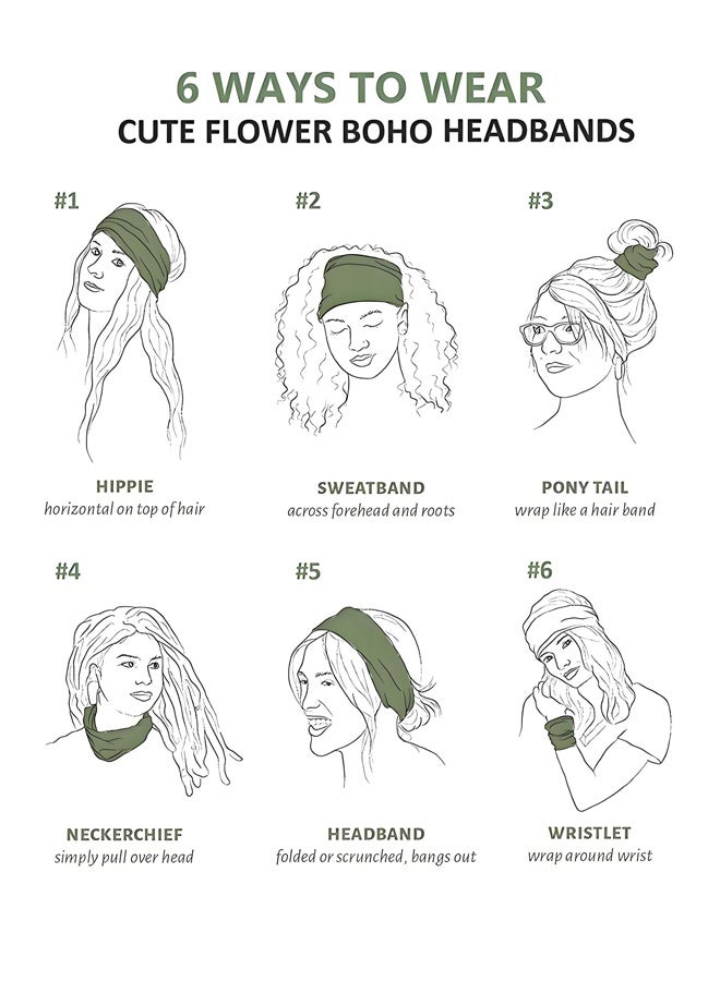 5 قطع نساء فتيات معقدات بوهو طباعة عصابات الرأس لا ينزلق غطاء شعر واسع توربان يوغا رياضة الشعر اكسسورات الجيم نزهات في الهواء الطلق مهرجانات الموسيقى مكتب التسوق غير الرسمي ارتداء عطلة نهاية الأسبوع غيتاواي أيام شعر سيئة سريعة التصفيف - Image 5