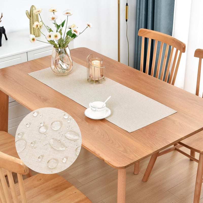 Nacuci Farmhouse Rustic Table Runner Neutral Faux Linen Table Runners Water Resistant Short Table Runner 36 inches for Living Room Dresser Bedroom Kitchen Dining Party 13x36 Inch - Image 1