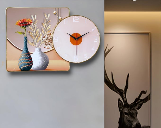 DERONS TEMPERED GLASS WALL ART PAINTING CLOCK FOR LIVING ROOM WITH CRYSTALS PICTURE PHOTO FRAME SILENT STYLISH DECORATIVE WALL CLOCKS FOR HOME BEDROOM OFFICE HOTEL CAFE DECORATION GIFT DC54150
